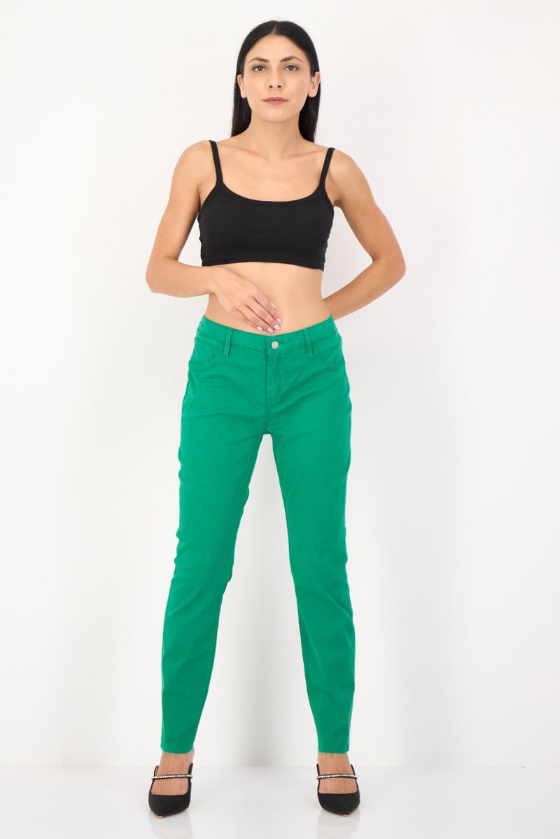 Reiko Women Skinny Fit Solid Stretchable Straight Leg Pants, Green - Image 4